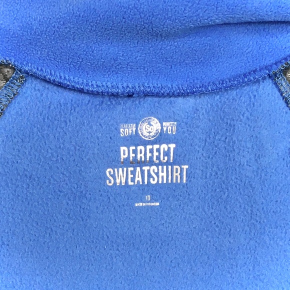 SO Perfect Sweatshirt Soft Blue Fleece Long Sleeve Heather Grey Color Block Top - Picture 3 of 9